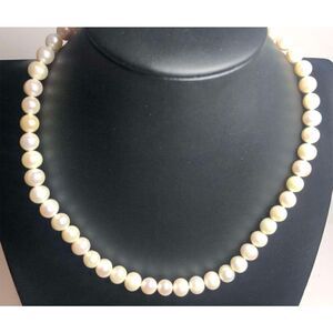 1463 Signed OP knotted Lustrous 8mm pearl necklace Sterling Silver 925 18"